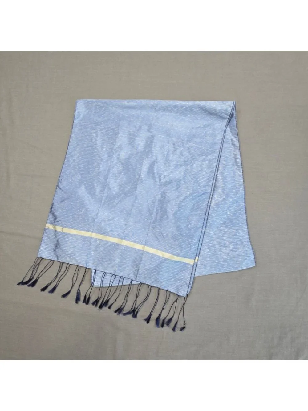 Artisans Angkor Handmade Scarf Blue Fringe Design Lightweight Silk